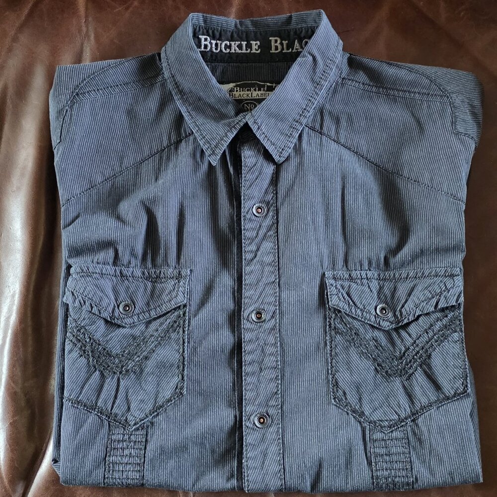 Buckle Black Label Men's Snap Shirt Short Sleeve Athletic Fit Black Western L